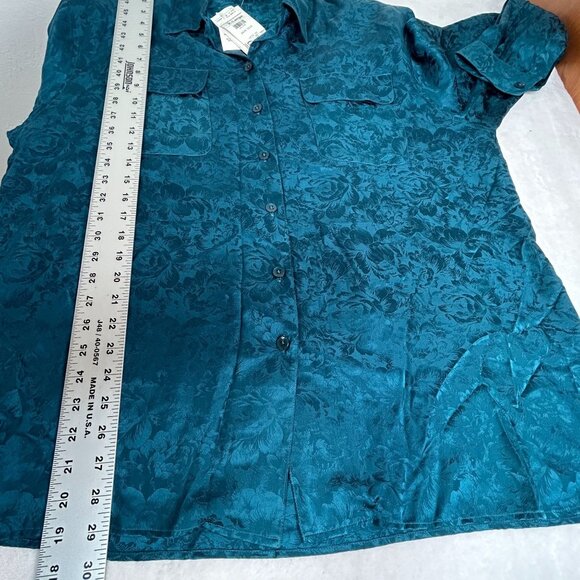Christie & Jill Womens X-Large XL Teal Floral Jacquard Silk Button-Up Shirt New - Picture 7 of 7